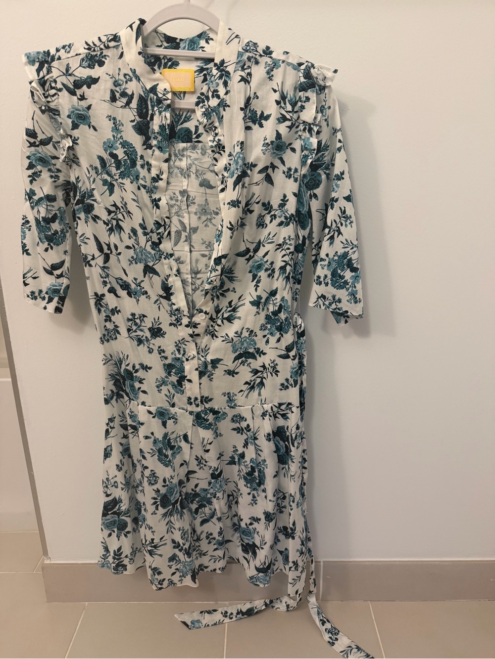 ERDEM Floral White and Blue Dress